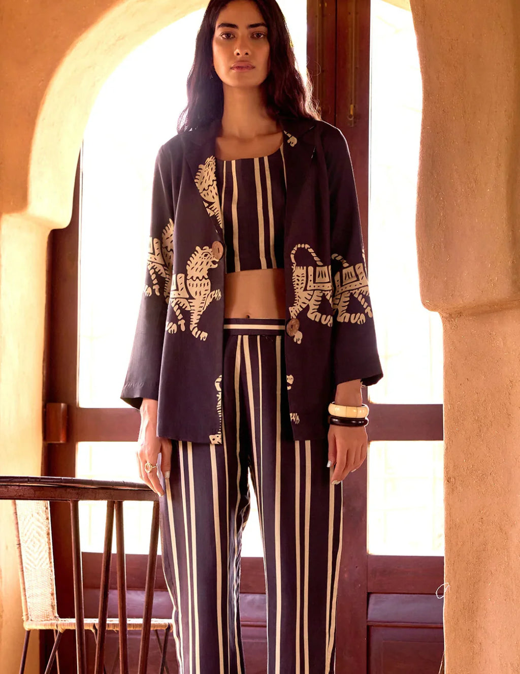 Black Cotton Stripes Abstract Co-ord Set