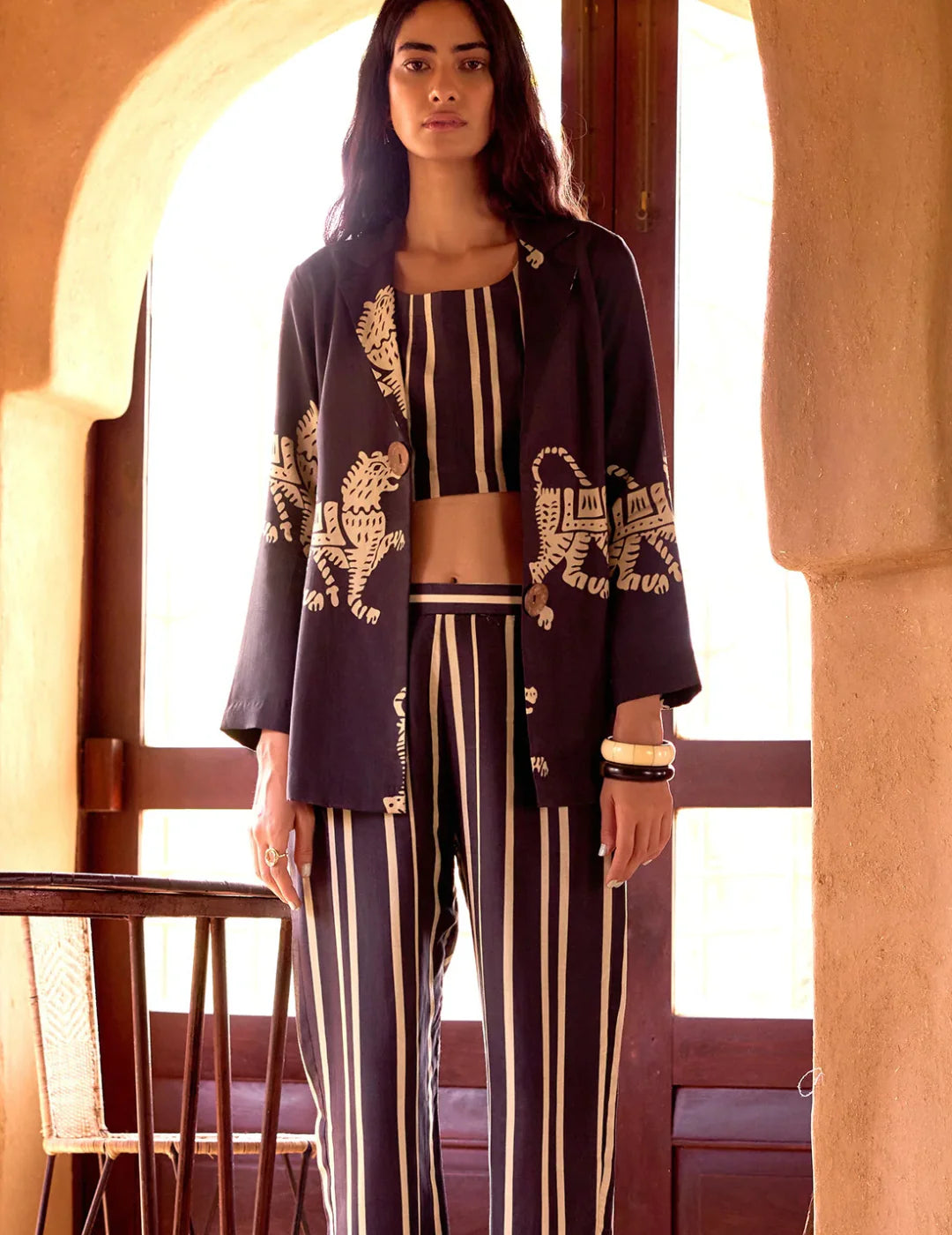 Black Cotton Stripes Abstract Co-ord Set