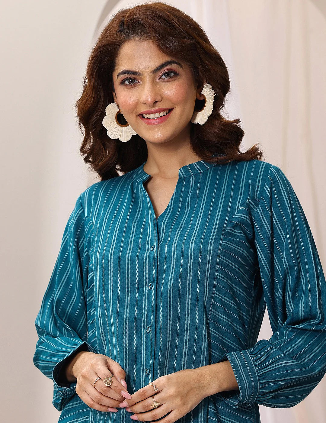 Woven Design front open Panelled Kurti