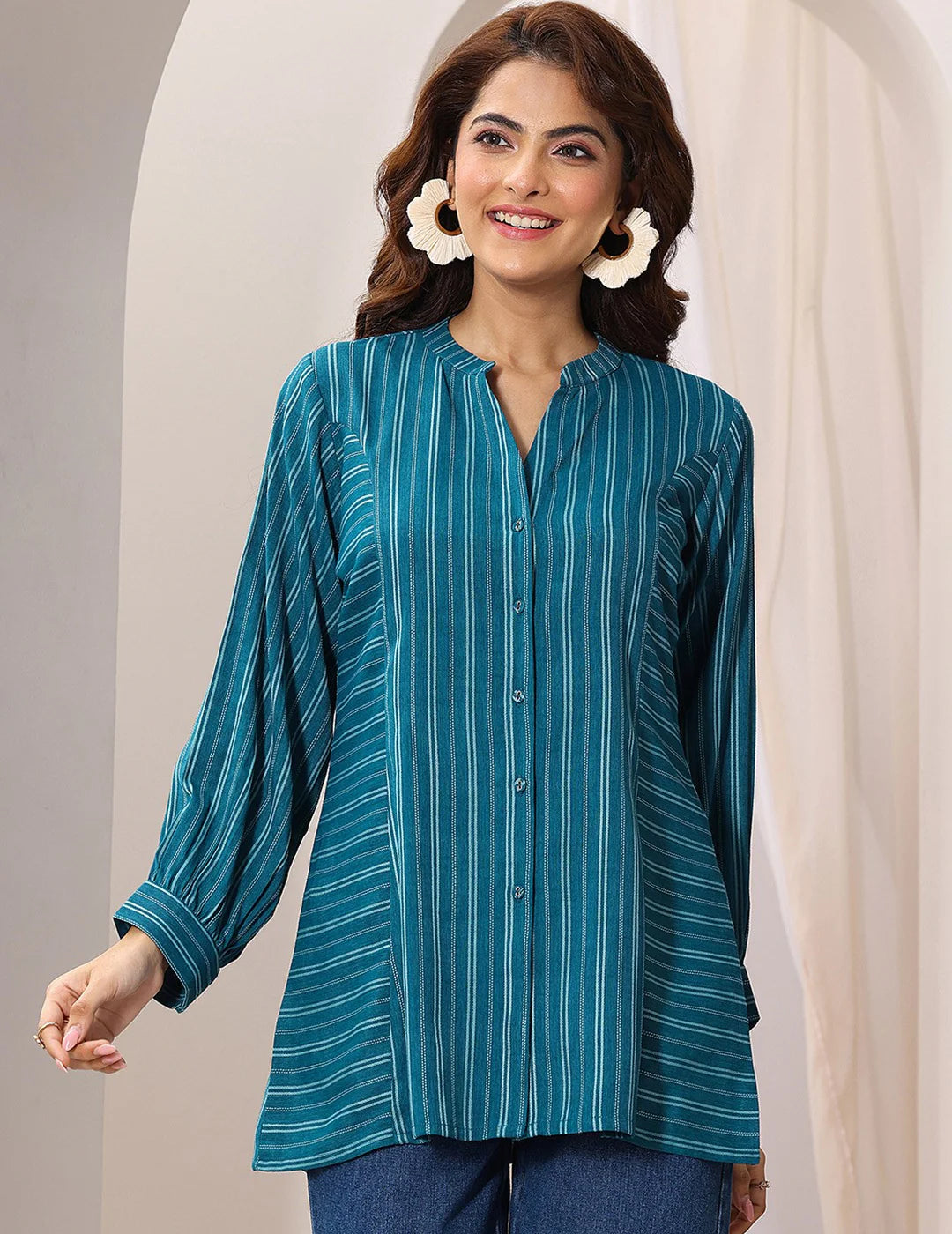 Woven Design front open Panelled Kurti