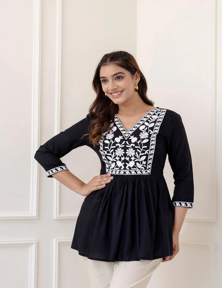 Black Cotton Tunic Top