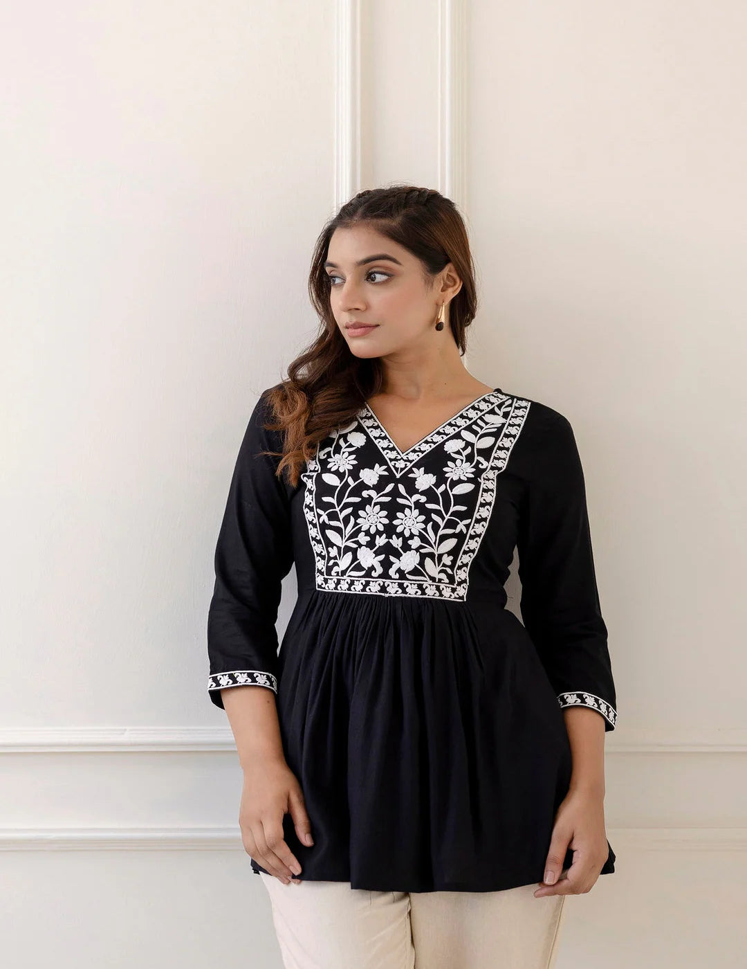 Black Cotton Tunic Top