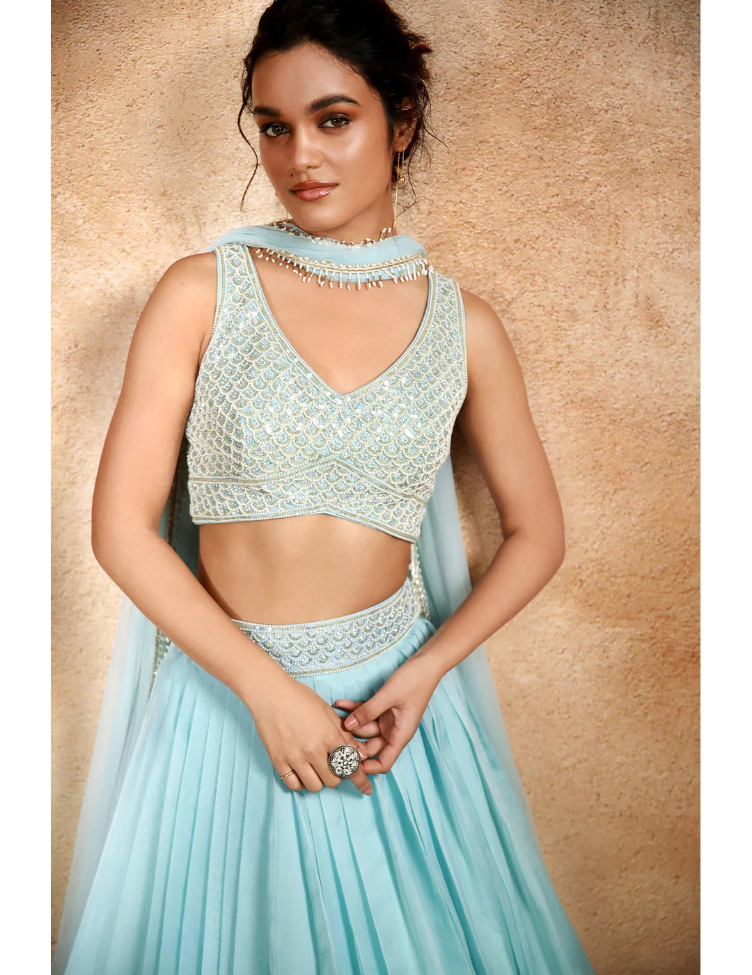 Blue Lehenga With Embroidered Blouse
