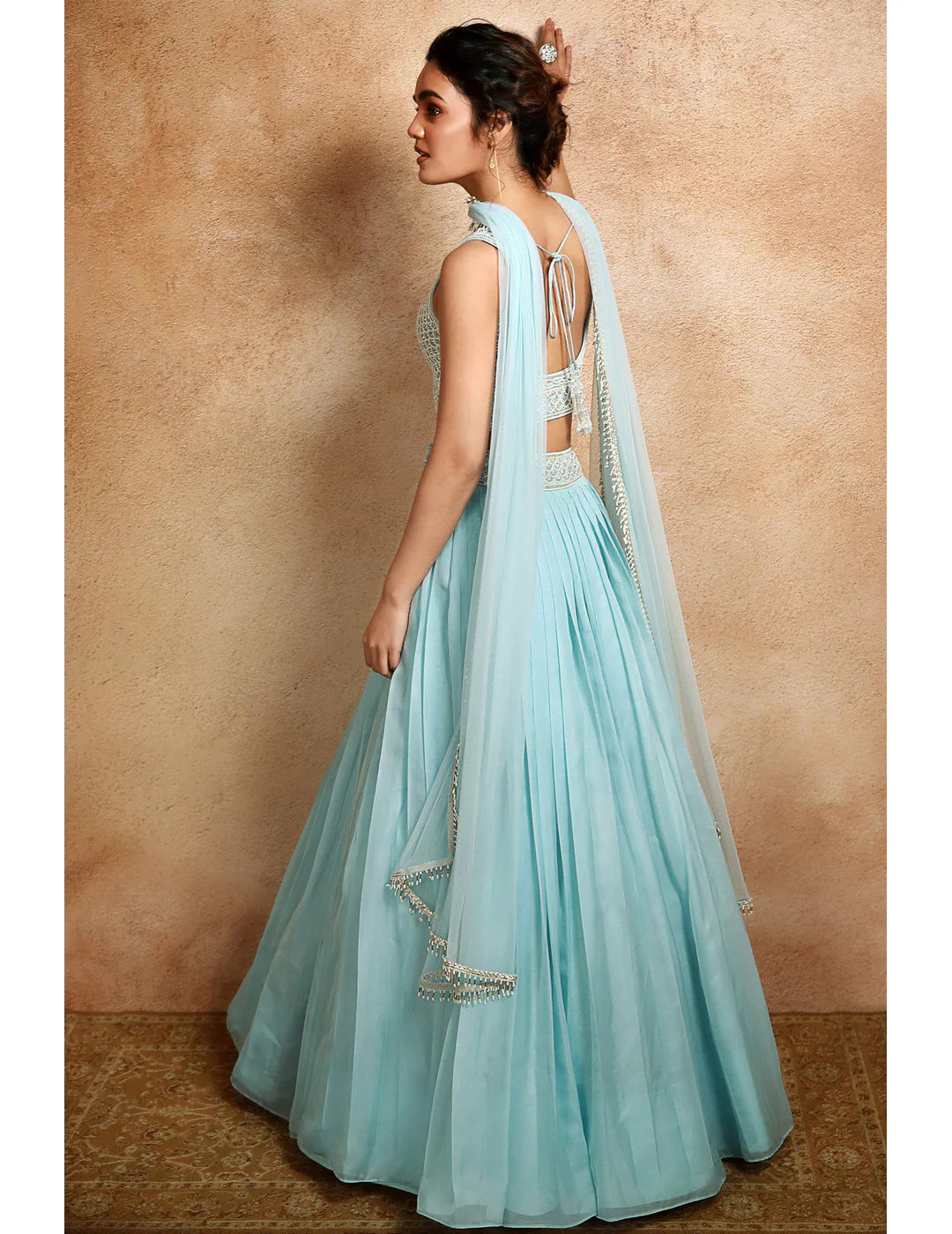 Blue Lehenga With Embroidered Blouse