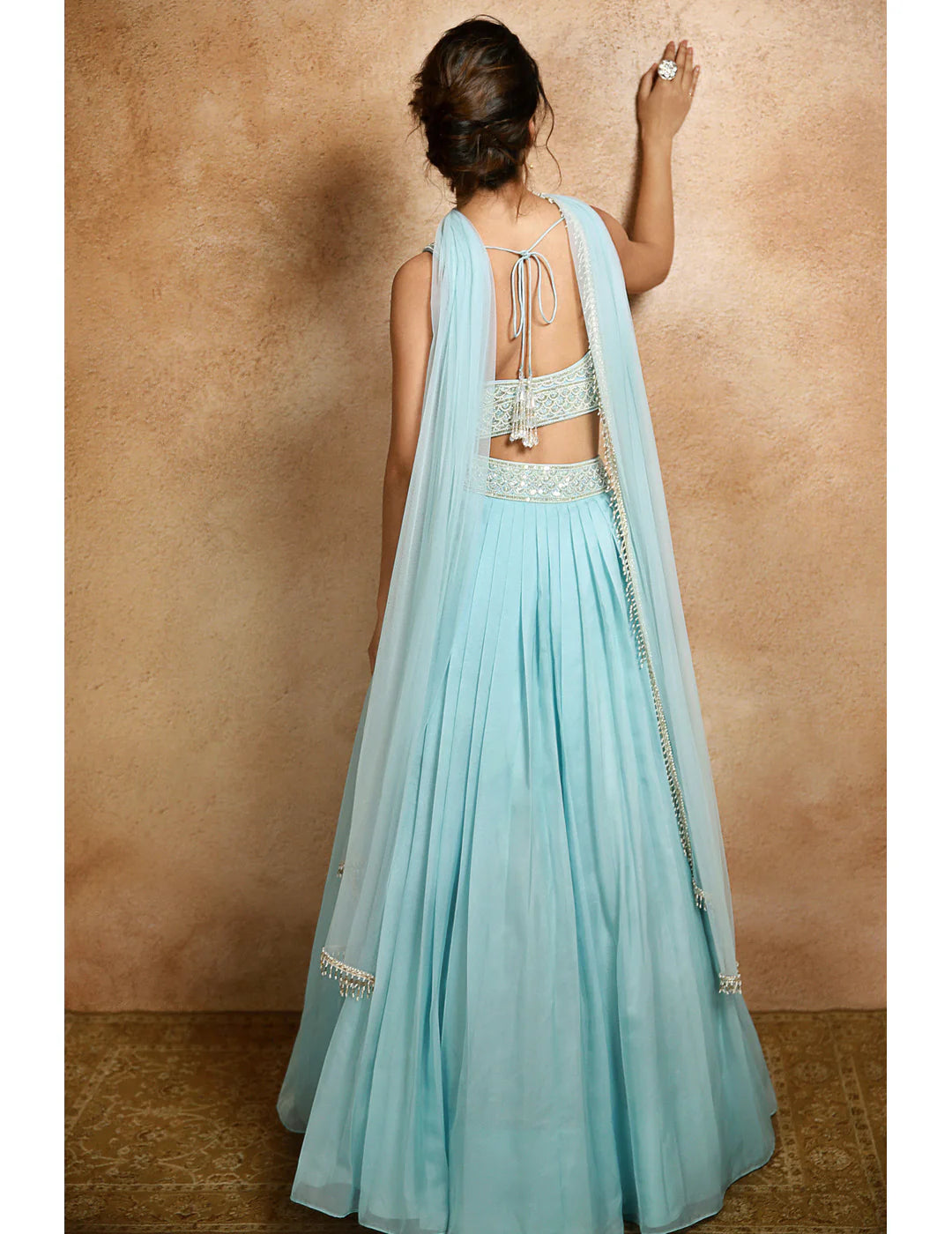 Blue Lehenga With Embroidered Blouse