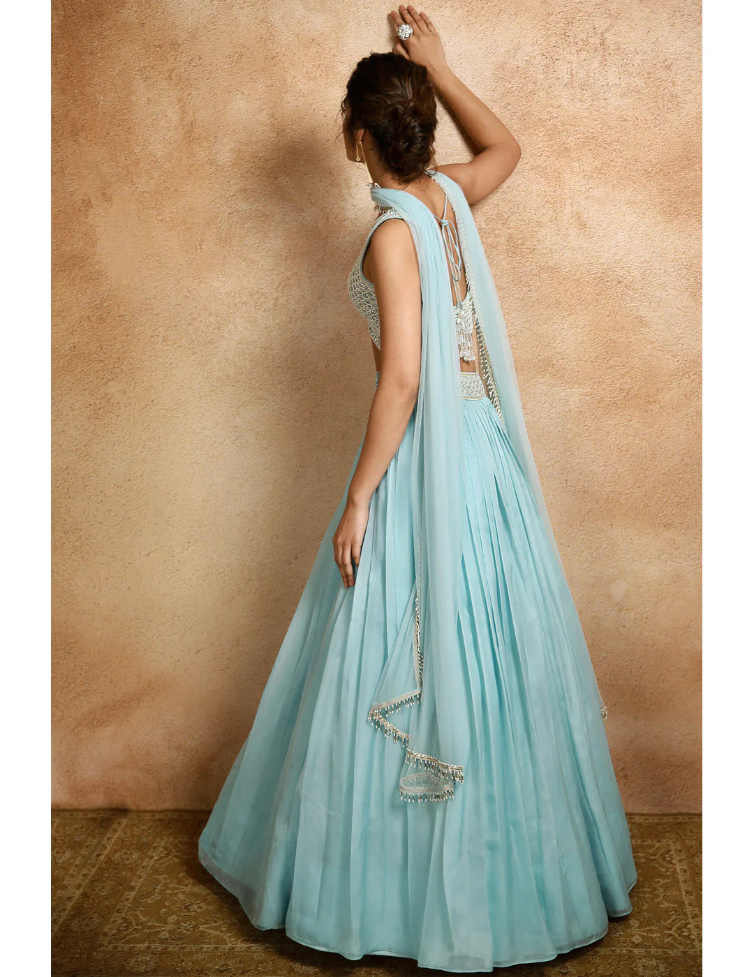 Blue Lehenga With Embroidered Blouse