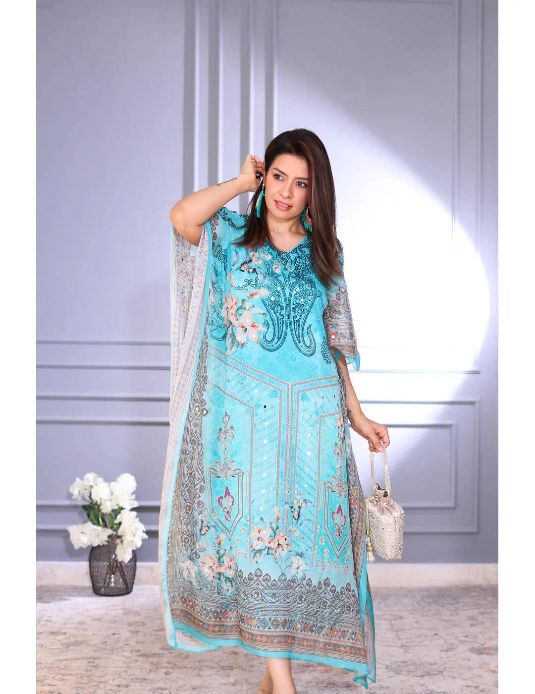 Blue Viscose Kaftan