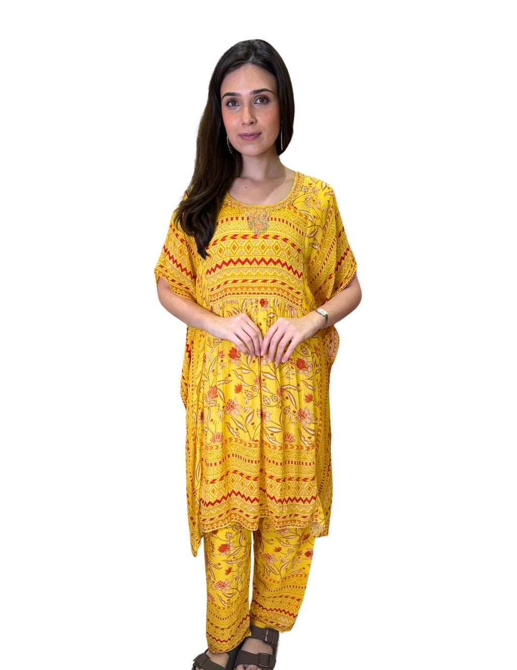 Yellow Printed Chinnon Co-ords